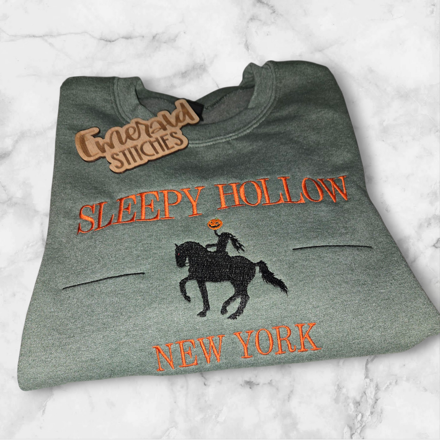 Embroidered sweatshirt Sleepy Hollow, New York with the headless horseman