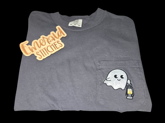 Ghost with lantern, Embroidered comfort colors short sleeve t - shirt