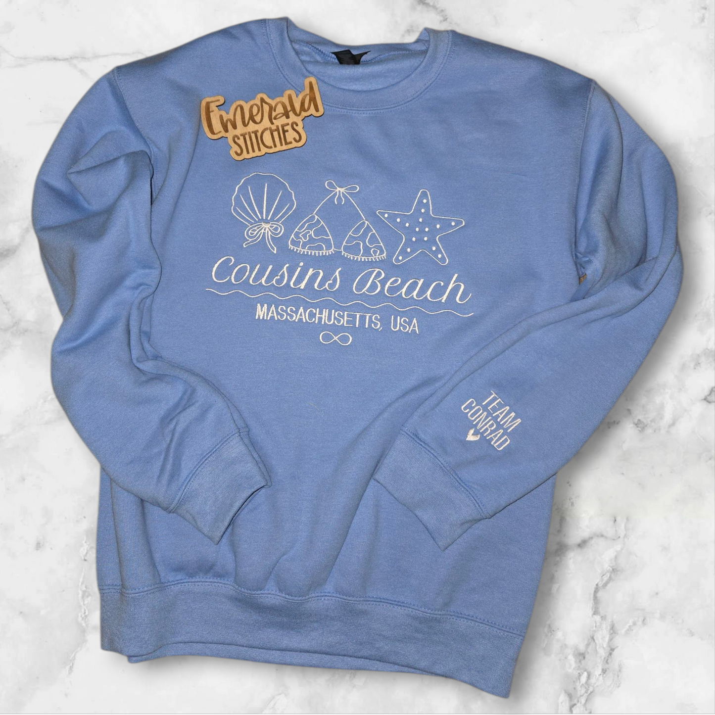 Cousins Beach "The Summer I Turned Pretty" inspired sweatshirt with custom "team" sleeve