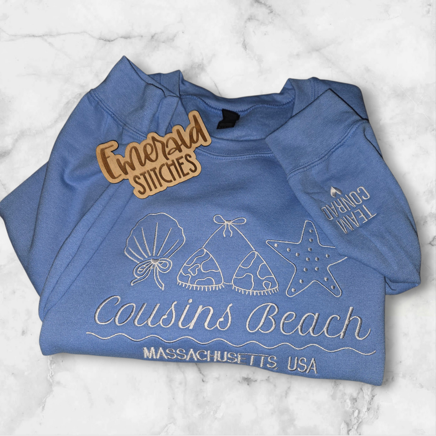 Cousins Beach "The Summer I Turned Pretty" inspired sweatshirt with custom "team" sleeve