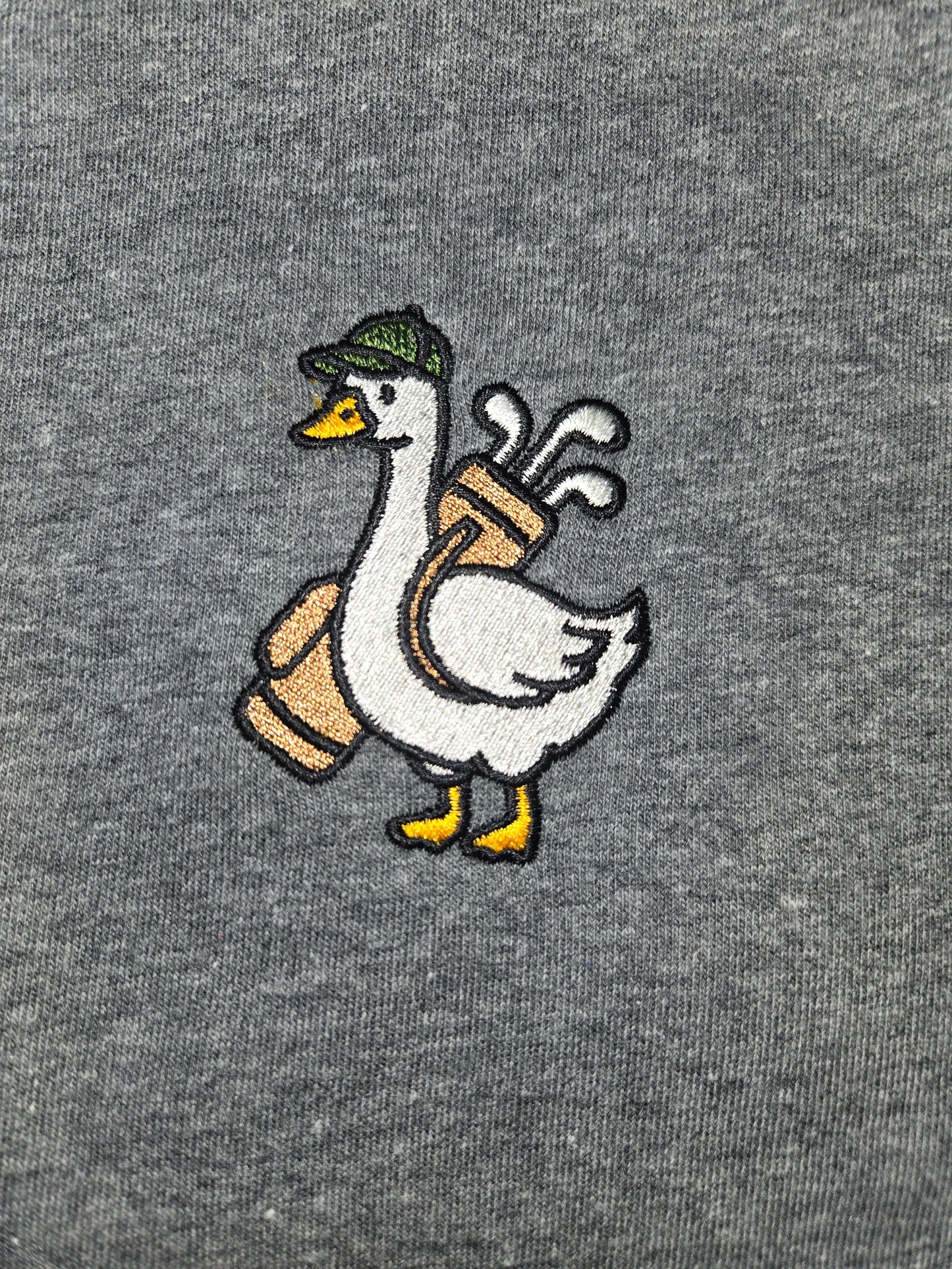 Caddy golfing goose embroidered Gildan 18000 crewneck.
