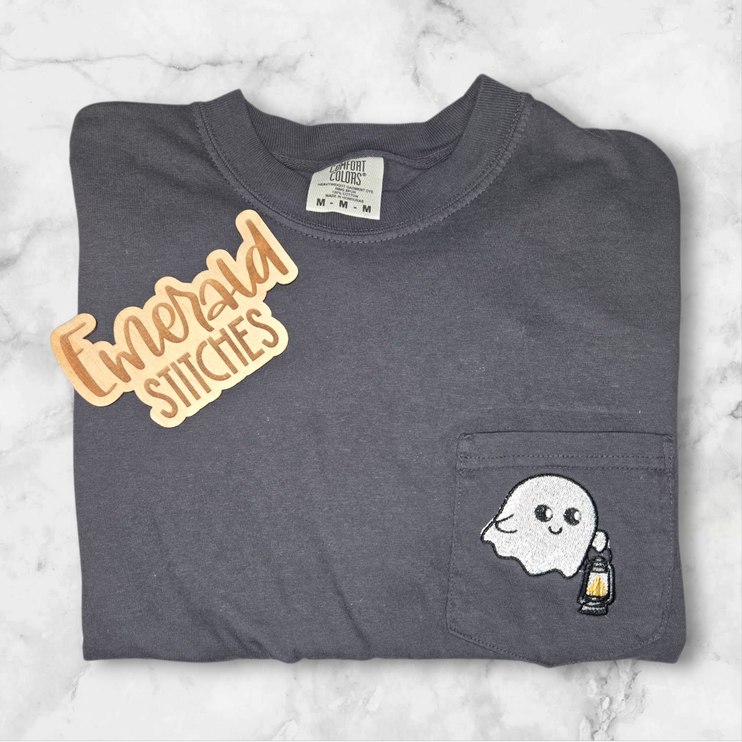 Ghost with lantern, Embroidered comfort colors short sleeve t - shirt