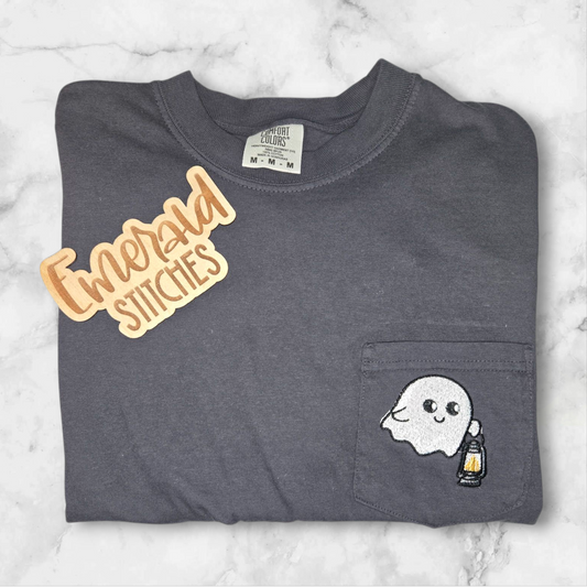 Ghost with lantern, Embroidered comfort colors short sleeve t - shirt