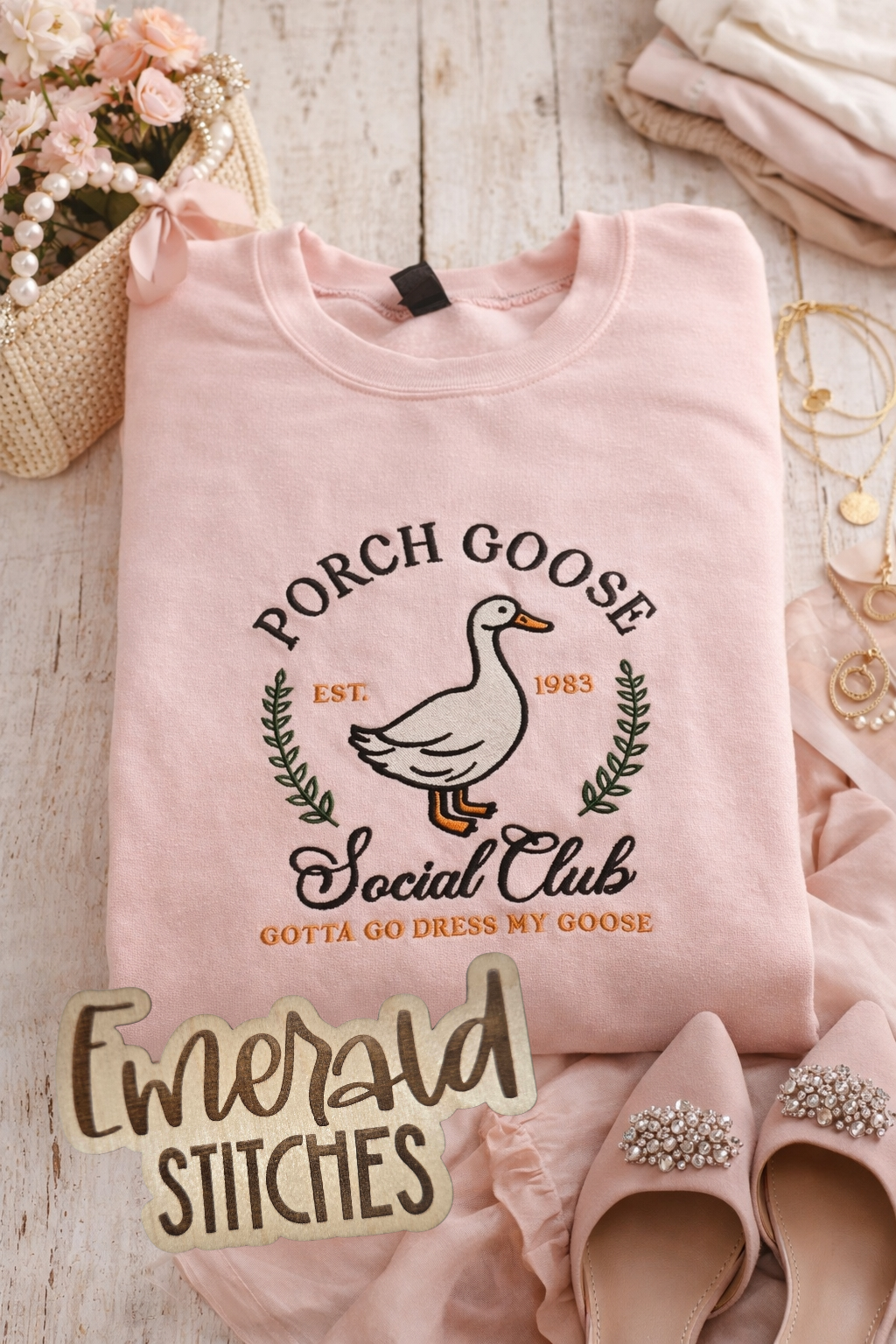 Porch goose social club embroidered sweatshirt.