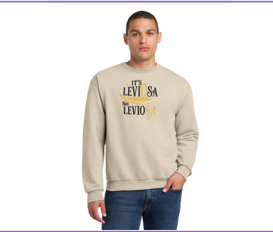 It's LeviOsa not LevioSA, Harry Potter inspired embroidered sweatshirt. Embellished sleeves, wand w/ magic stars on one sleeve and a floating feather on the other.