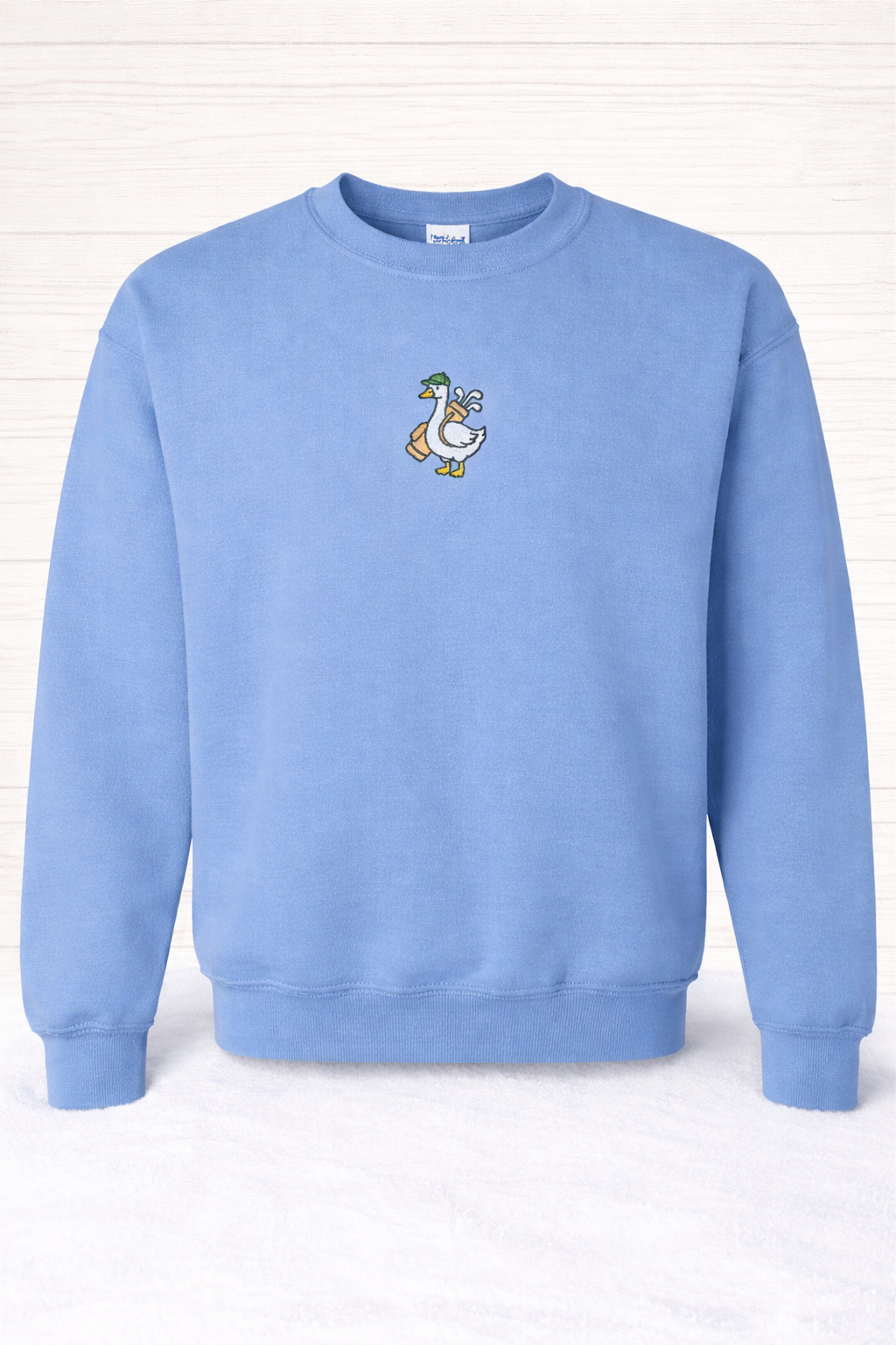 Caddy golfing goose embroidered Gildan 18000 crewneck.